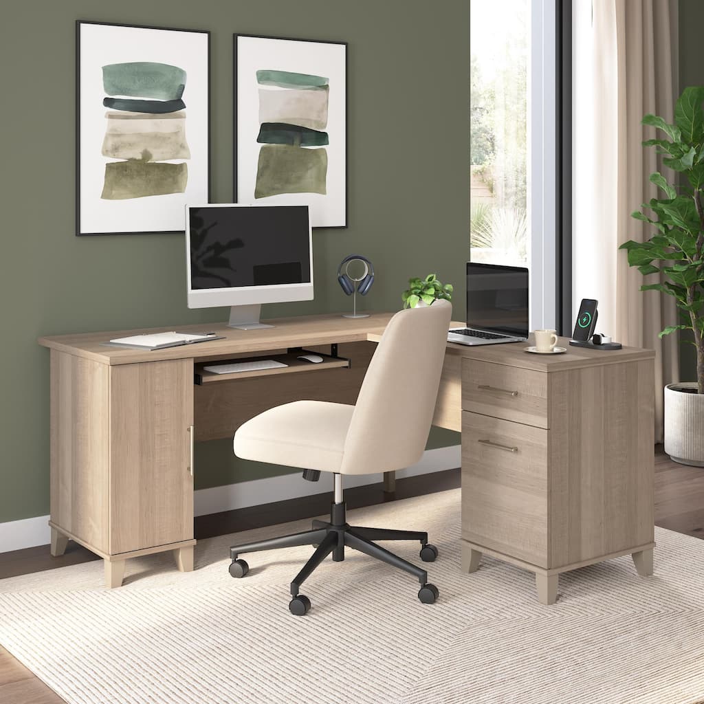 Bush Home Somerset 60W L Shaped Desk with Drawers and Storage