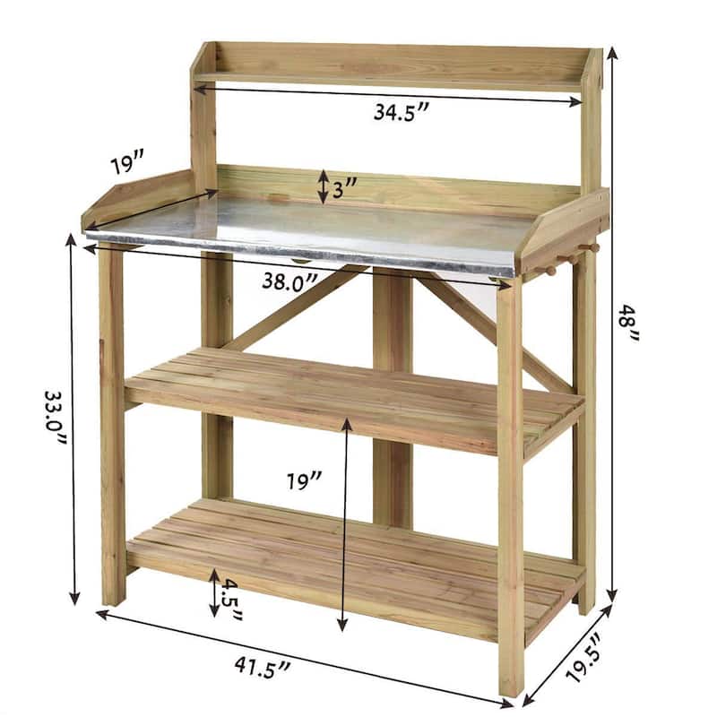Costway Outdoor Garden Wooden Potting Work Bench Station Planting