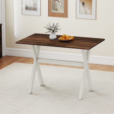 Walnut and White Dining Table with Rubber Wood X-Shaped Frame Ideal for Kitchen or Living Room - 43" x 28" x 30"