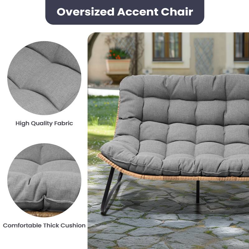 Double Papasan PE Rattan Chair Loveseat with Cushion For Indoor Outdoor