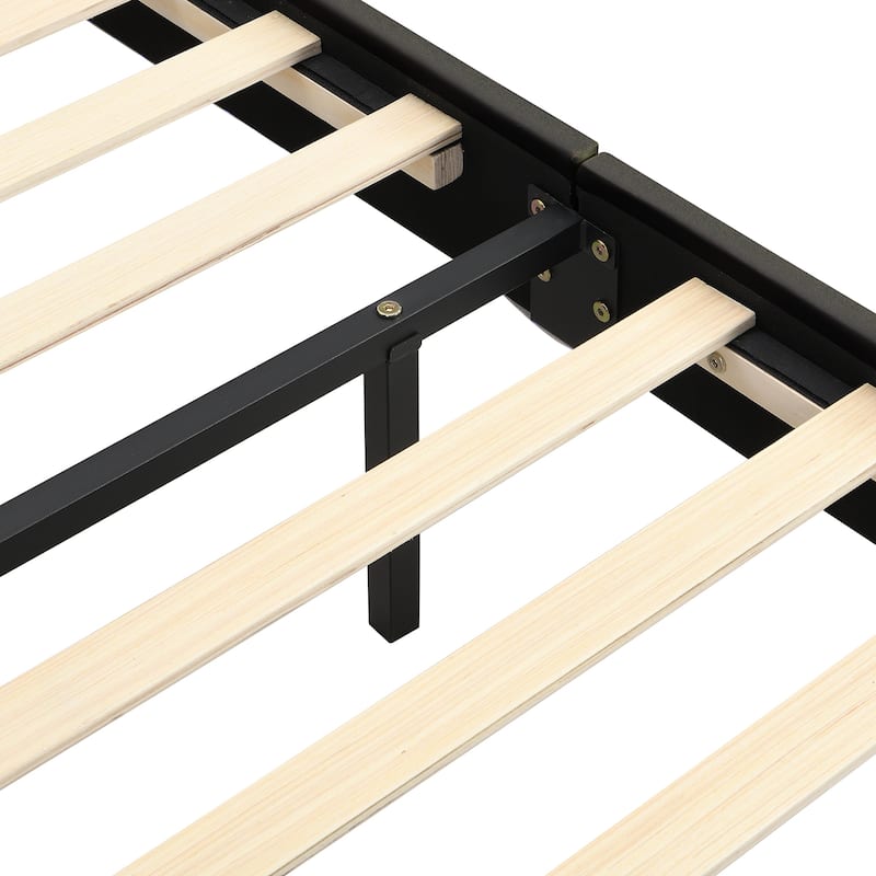 Full Size Floating Bed Frame with Velcro Slats and USB Charging