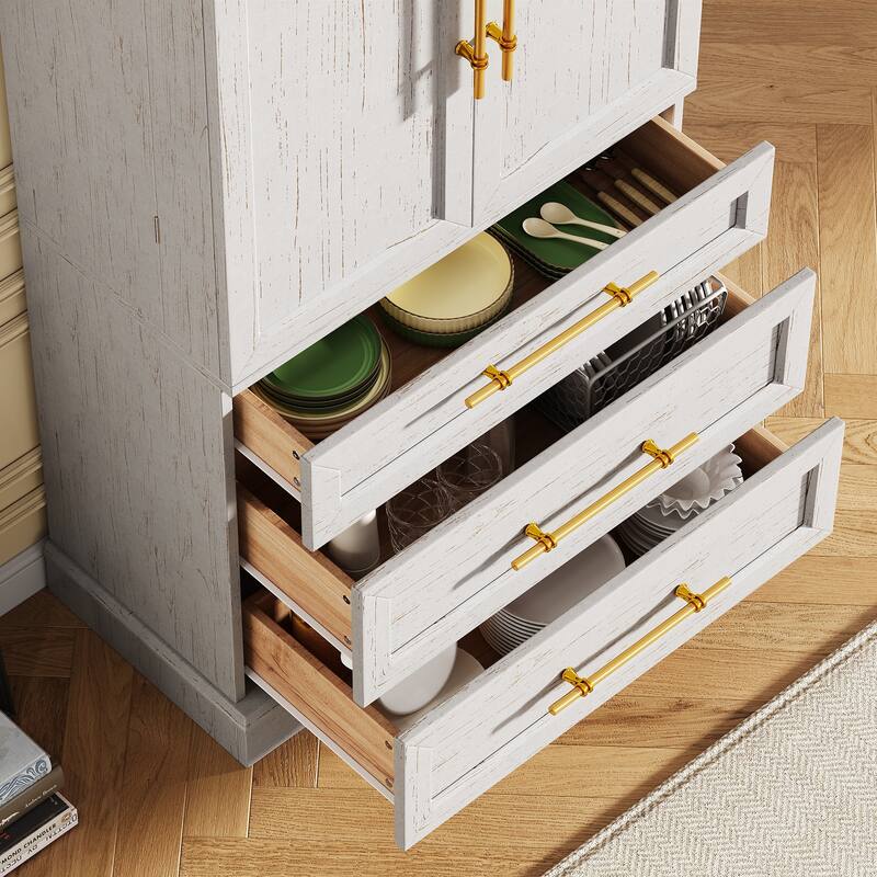 Farmhouse Kitchen Pantry Cabinet with 8 Door Shelves