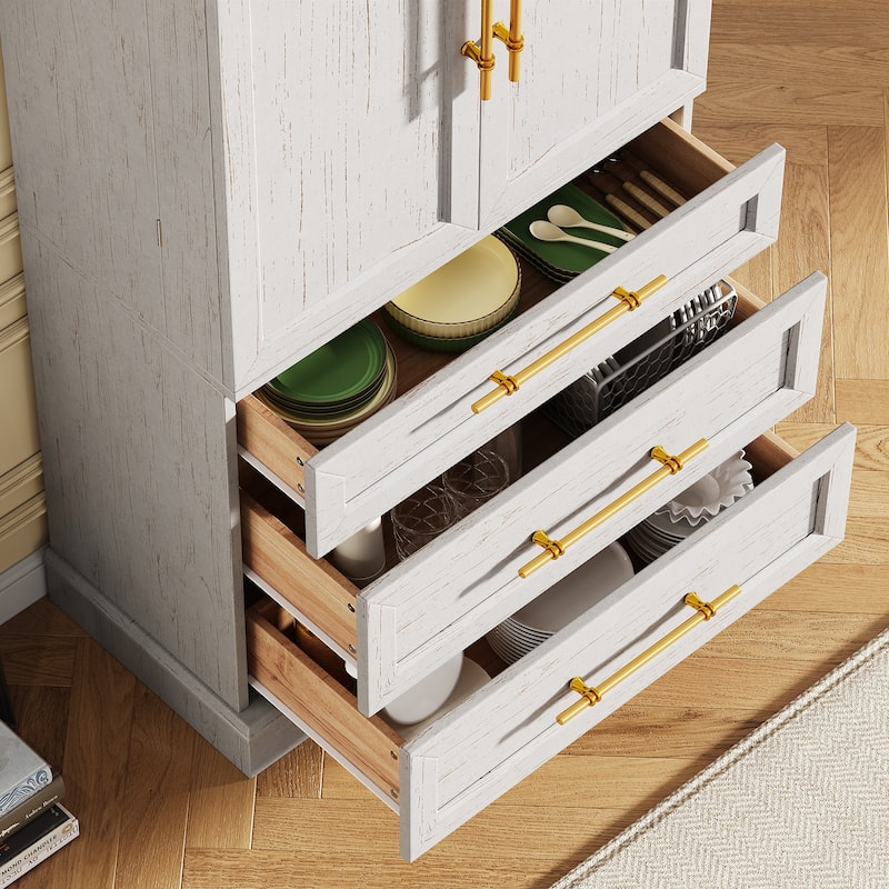 Rossetta Farmhouse Two-Tone Color Contrast Recessed Panel Design Kitchen Pantry Cabinet with Adjustable Thick Shelves