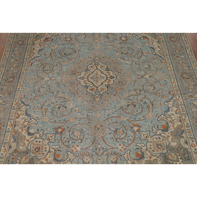 Light Blue Tabriz Persian Area Rug Traditional Handmade Wool Carpet - 8'6"x 12'10"