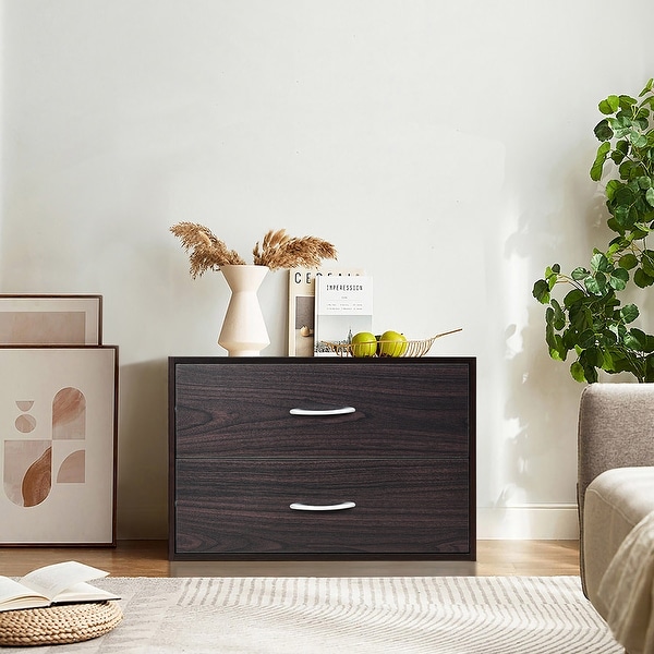 Stackable Storage Cabinet Horizontal Organizer with 2 Drawers