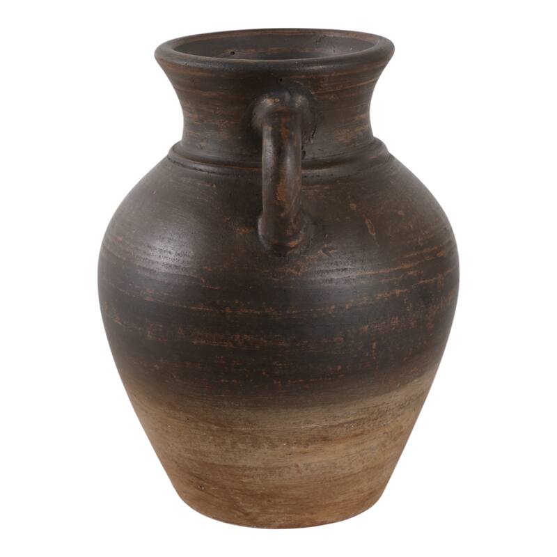 Handcrafted Terracotta Pottery Vase with Amphora Shape and Handles