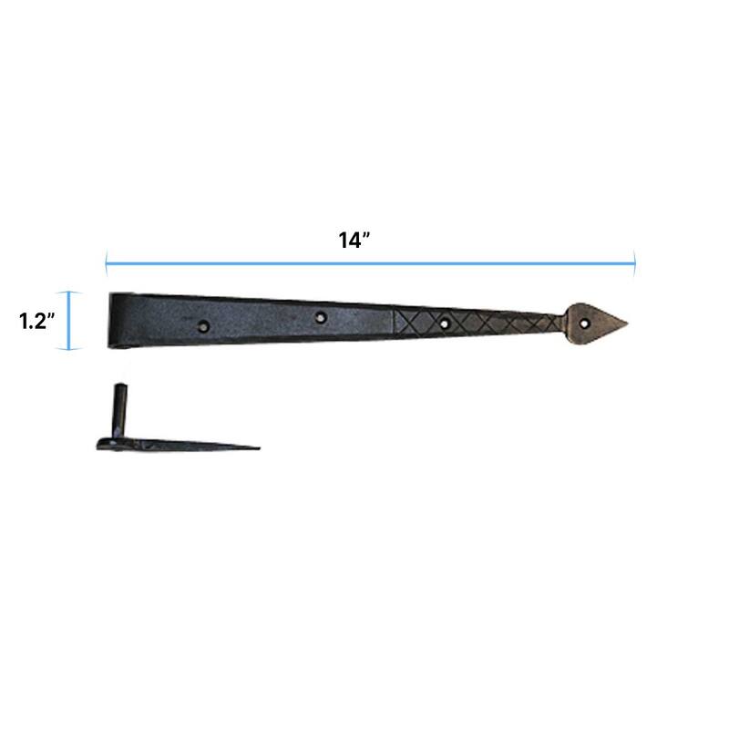 Renovators Supply Black Spear Tip Strap Pintle Hinge 14" L Diamond Etch Style Wrought Iron Lift Off Pin Hinges with Hardware