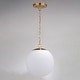 preview thumbnail 9 of 8, Linden 1L Gold Brass Mid-Century Modern Pendant Light White Globe Glass - 12-in W x 13.5-in H x 12-in D