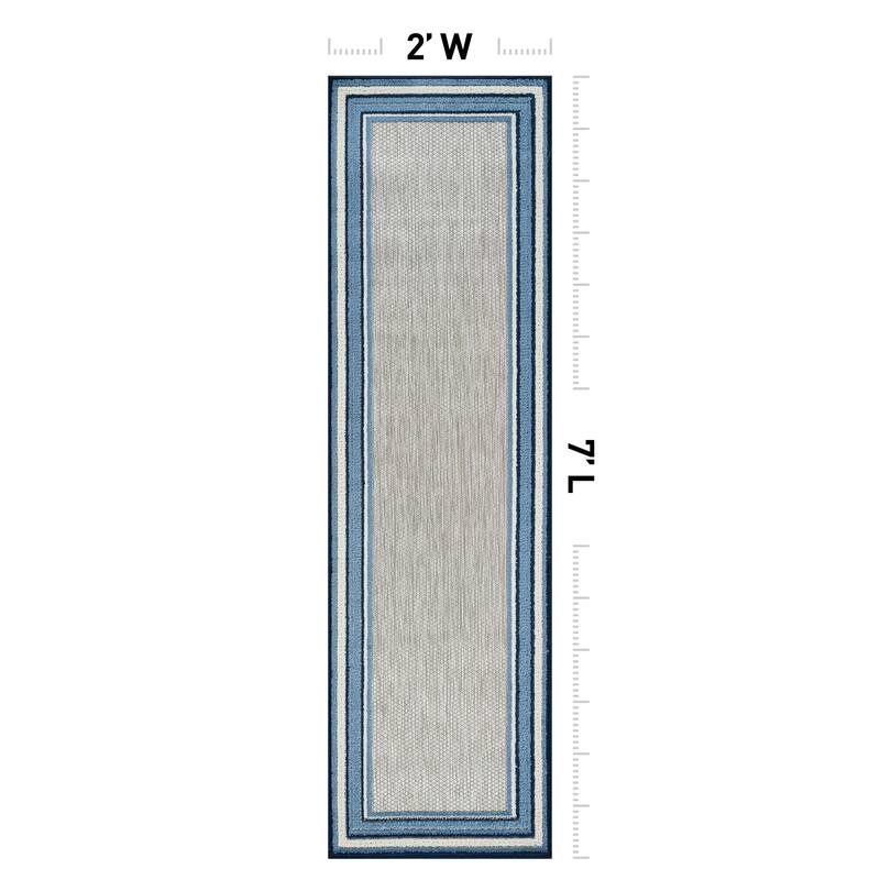 World Rug Gallery Indoor/Outdoor High-Low Textured Area Rug, Coastal Border Easy-Clean Patio Rug