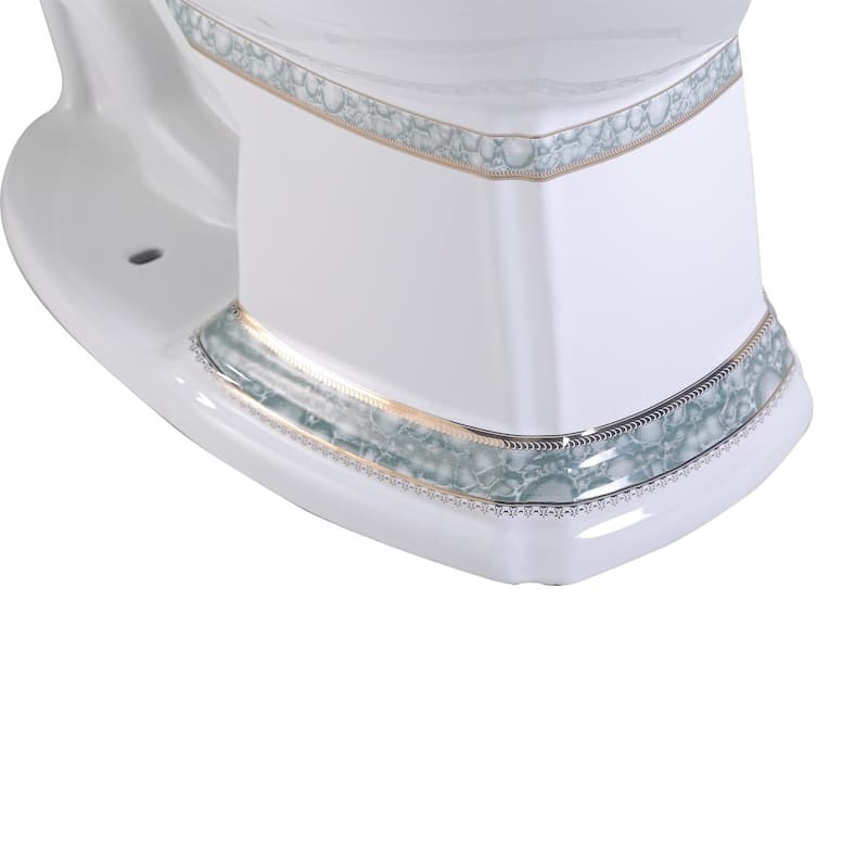India Reserve White Porcelain Elongated Bathroom Toilet Bowl Green and Gold Design