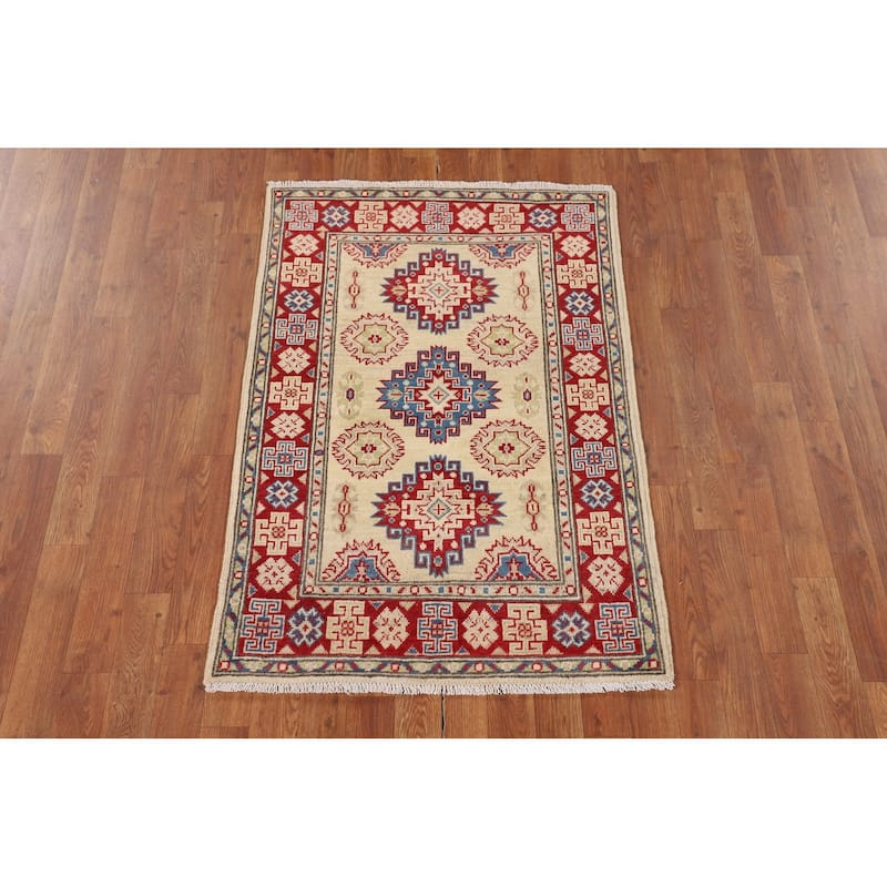 Beige Traditional Kazak Foyer Rug Hand-Knotted Wool Carpet - 2'9" x 4'0"