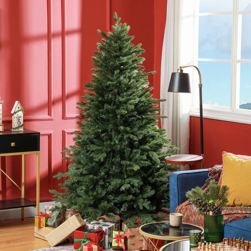 Green Artificial Xmas Tree with Hinged Design, Foldable Metal Stand, Easy Assembly