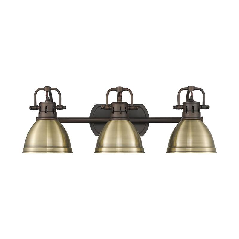 Yep by Golden Lighting Duncan 3-light Vanity in Rubbed Bronze and Aged Brass shade