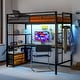 preview thumbnail 9 of 7, HOMCOM Metal Loft Bed Twin Size with L-Shaped Desk, LED Lights, Charging Station, Twin Loft Bed Frame with Shelves