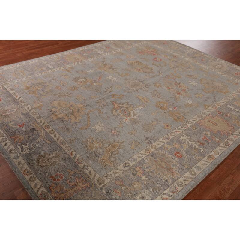 Hand Knotted Oriental 100% Wool Carpet Transitional All-Over Greys & Charcoal Oushak Area Rug - 9' 9'' X 7' 10''