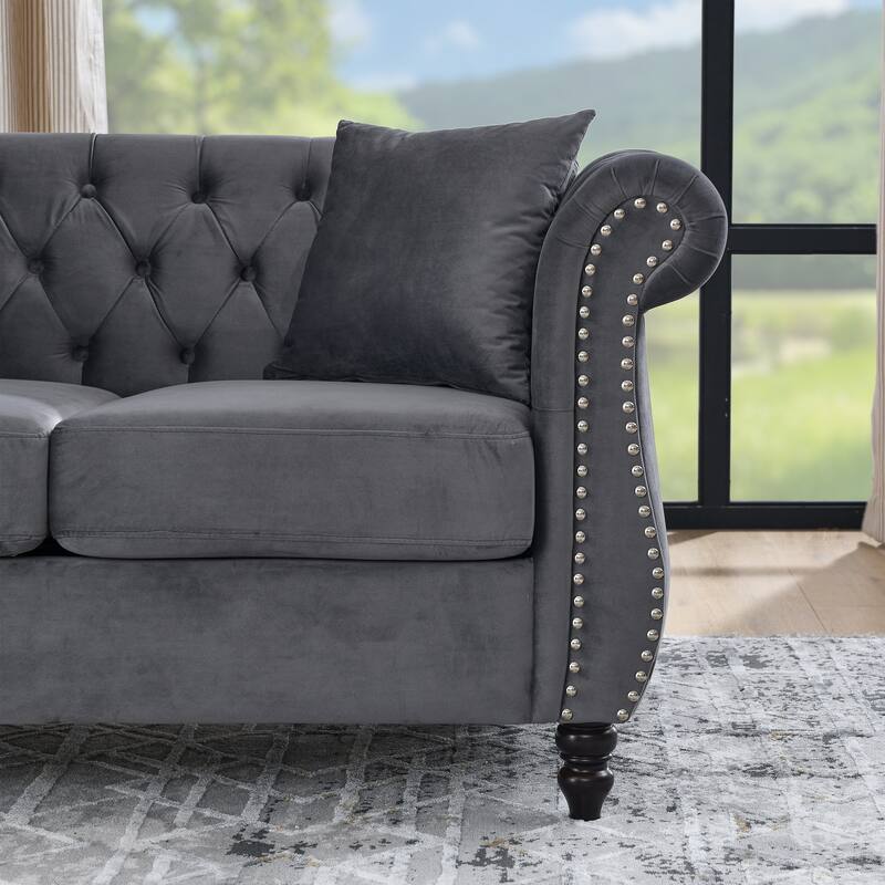 2-Pieces Chesterfield Velvet 3+2-Seater Combination Sofa Set with Nailhead Trim, Tufted Design, and Removable Cushions