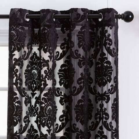 Chanasya Damask Burnout Velvet Semi Sheer Window Curtain Panel Pair (Set of 2)
