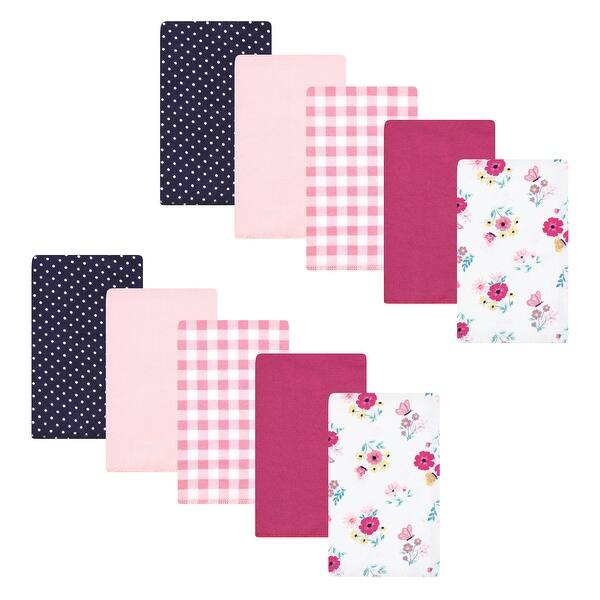 slide 1 of 1, Hudson Baby Infant Girl Cotton Flannel Burp Cloths, Butterfly Floral 10-Pack, One Size - Butterfly Floral 10-Pack - One Size