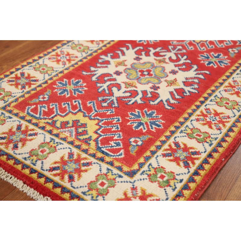 Red Traditional Kazak Oriental Rug Hand-Knotted Wool Carpet - 2'0"x 3'0"