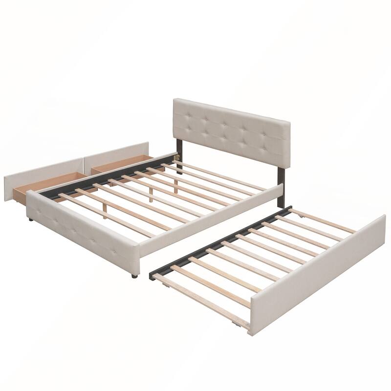 Upholstered Platform Bed with 2 Drawers and 1 Twin XL Trundle