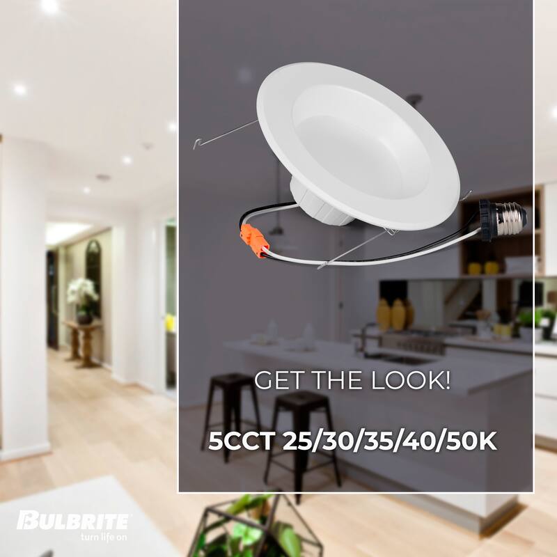 Bulbrite Pack of (4) 14 Watt Adjustable 5/6" Integrated LED Recessed Downlight with E26 Quick Connect Adapter, 5CCT