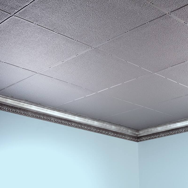 FASÄDE Border Fill Decorative Vinyl 2ft x 4ft Glue Up Ceiling Panel in Argent Silver (5 Pack)