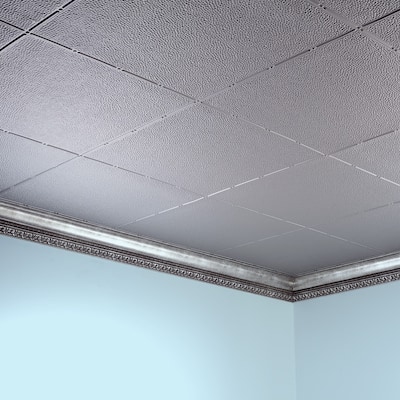 FASÄDE Border Fill Decorative Vinyl 2ft x 4ft Glue Up Ceiling Panel in Argent Silver (5 Pack)