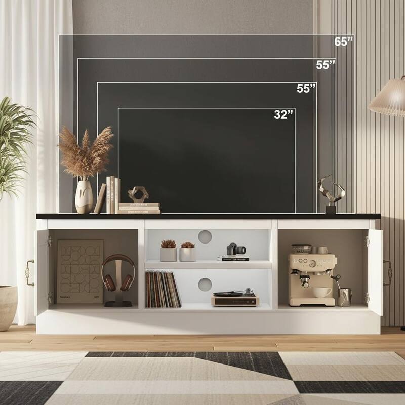 Farmhouse TV Stand, with Storage Cabinets