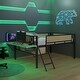 preview thumbnail 6 of 16, Black+Natural Full Size Metal Loft Bed with Desk, LED Lights & Storage