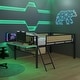 preview thumbnail 9 of 16, Stylish & Simple Single Full metal loft bed with rectangular desk, LED lights, storage shelves, safety guard and ladder, Natural