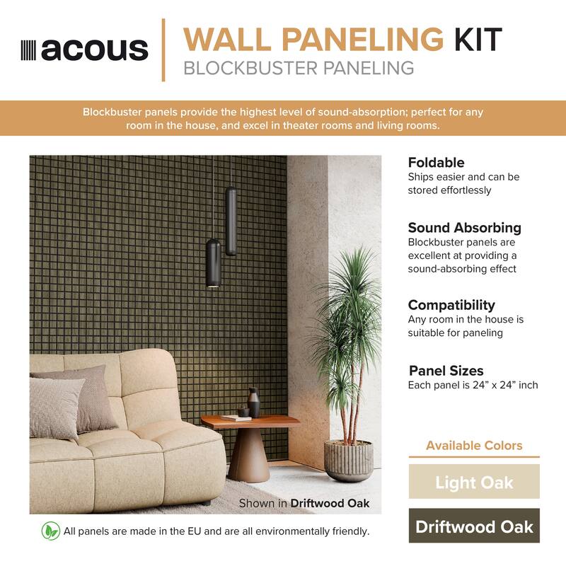 Acous ACB4-70 Blockbuster 24-in x 24-in x 0.4-in 4-Pack Wall Panels, Light Oak