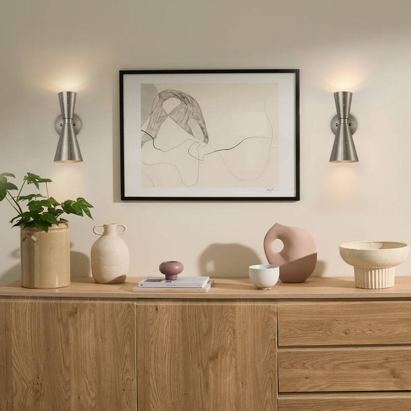 2-Light Mid-Century Modern Metal Up&Down Dual Horn Hourglass Vanity Light Industrial Cone Wall Sconce