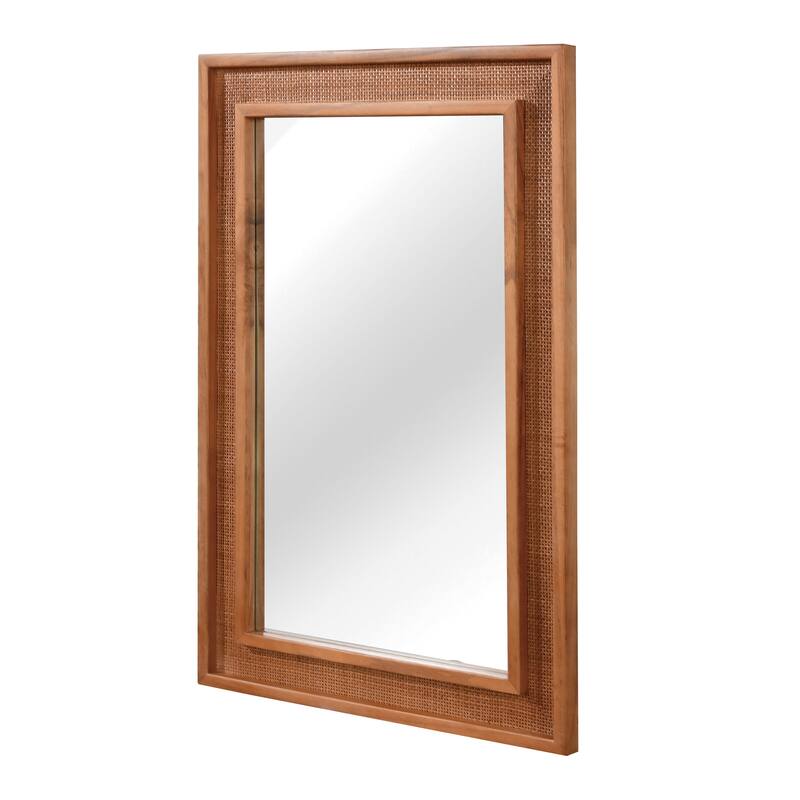 Coastal Boho Rattan Rectangle Wood Frame Wall Mirror
