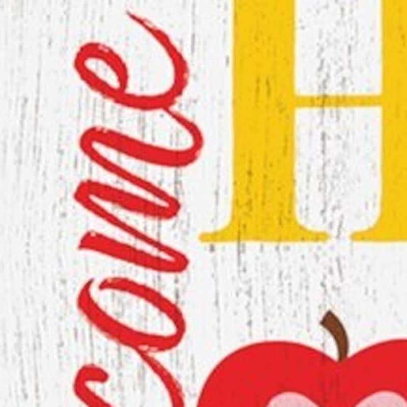 HomeRoots 36" White And Red Solid Wood Welcome To School Porch Sign