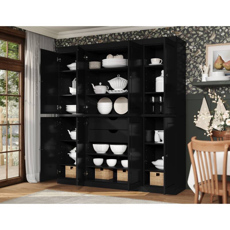 100% Solid Wood Kitchen China Pantry Buffet with Glass or Solid Wood Doors and 2-Drawer Kit by Palace Imports - 65" x 71.5"