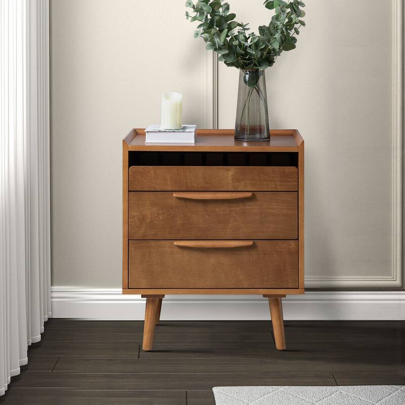 Lisa Mid-Century Modern 24"W 3-Drawer End Table with Charging Station by HULALA HOME