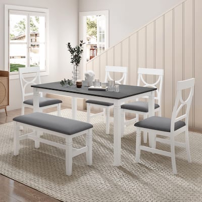 Shion 6-Piece Dining Table Set with Upholstered Bench and 4 Chairs