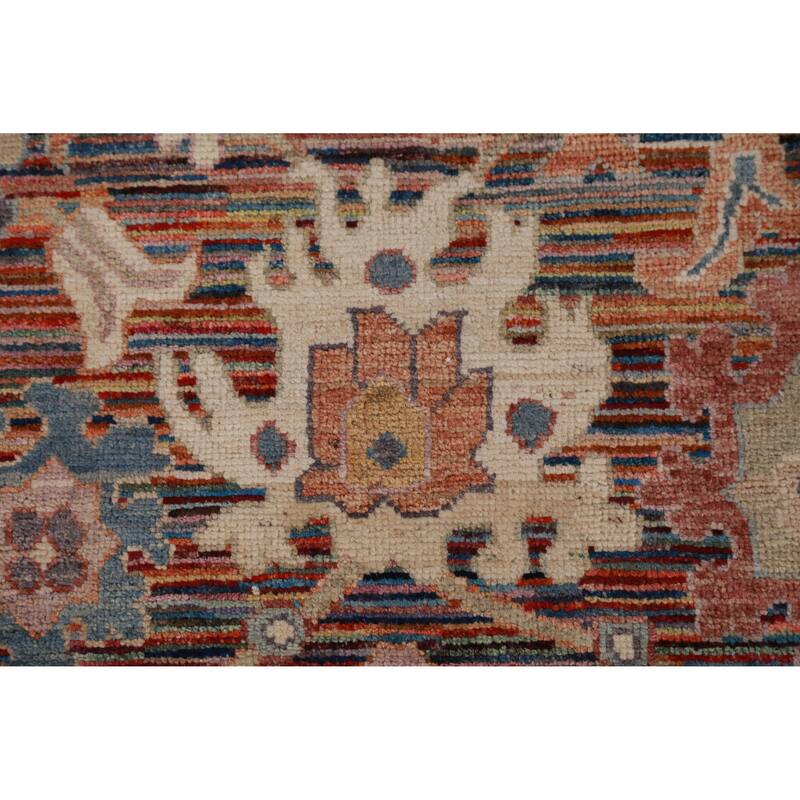 Hand Knotted Oriental 100% Wool Carpet Transitional Floral Multi-Colored Oushak Runner Rug - 19' 5'' X 2' 4''