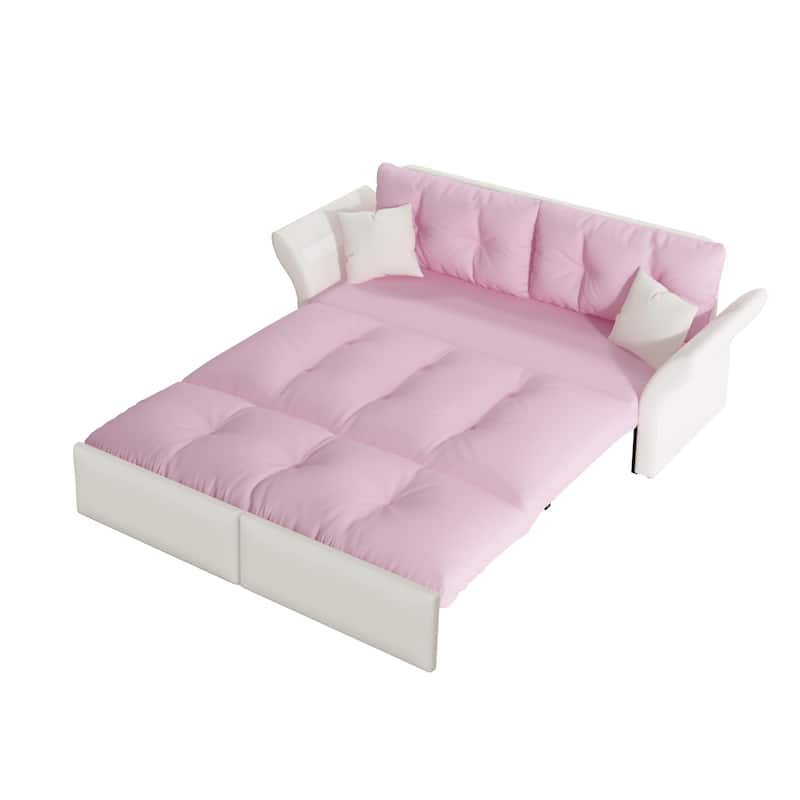 Queen Pull Out Sofa Bed, 3-in-1 Convertible Sleeper Tufted Sofa with 2 Soft Pillows, Velvet Loveseat Bed