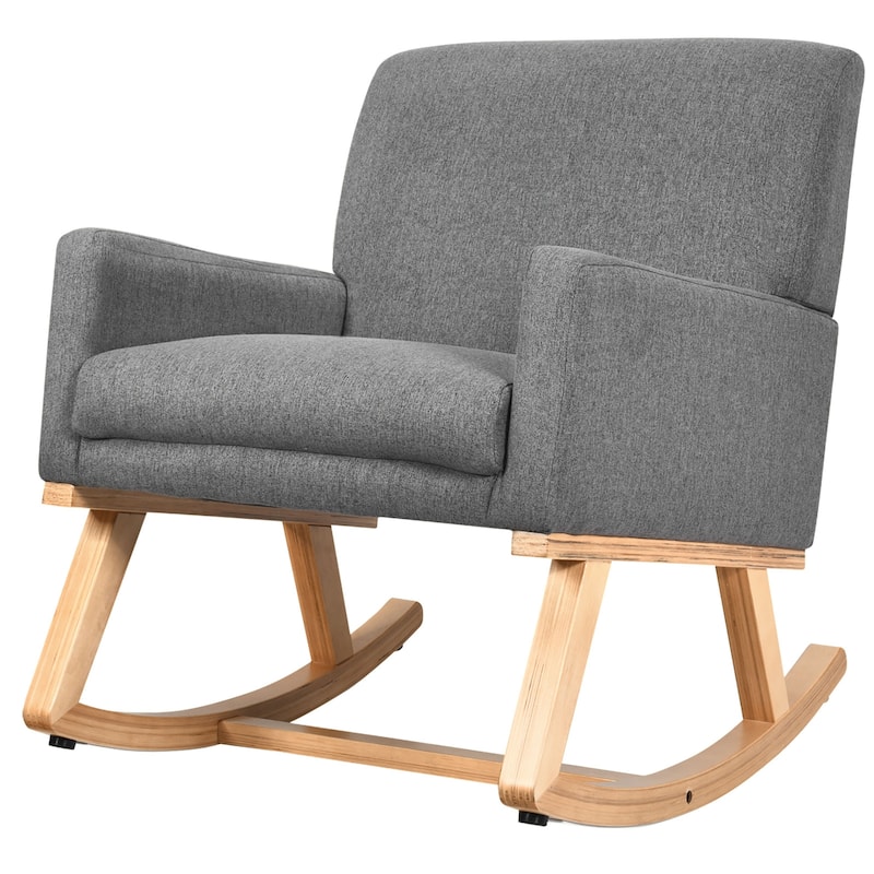 Costway Mid Century Rocking Chair Upholstered Armchair w/ Lumbar