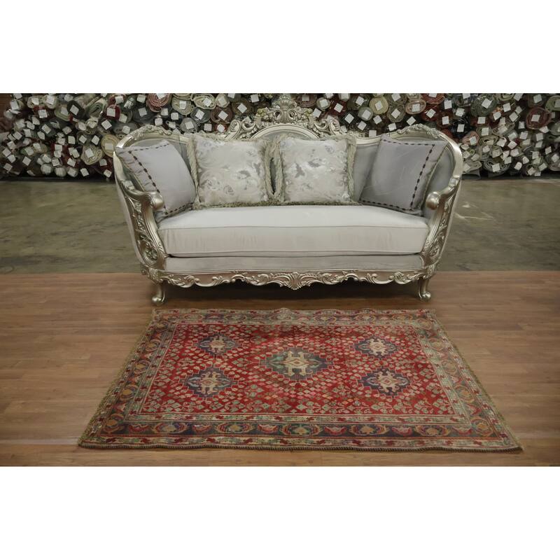 Hand Knotted Oriental 100% Wool Carpet Traditional Tribal Red Shiraz Area Rug - 5' 2'' X 3' 10''