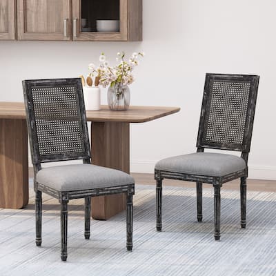 2 Set French Dining Chair Dining Table Chair Rattan Back Accent Chairs