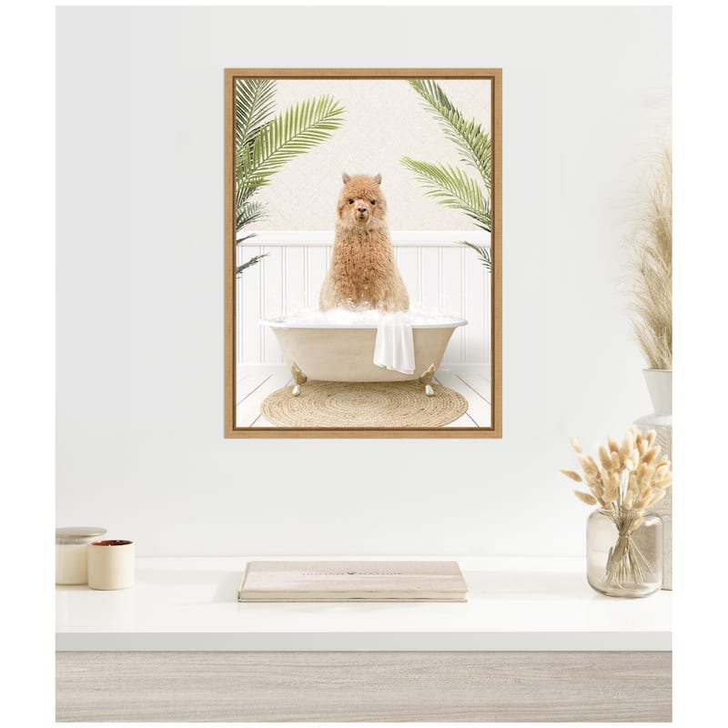Kate and Laurel Sylvie Animal in Palms Bathtub Framed Canvas by Amy Peterson