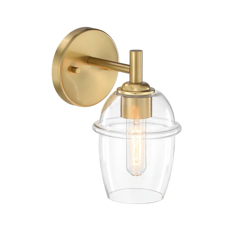 Summer Jazz 5.5 in. 1-Light Brushed Gold Wall Sconce Light with Clear Glass Shade for Bathrooms
