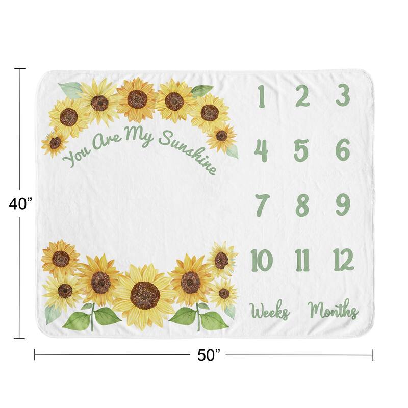 Sunflower Collection Girl Baby Monthly Milestone Blanket - Yellow and Green Farmhouse Watercolor Flower You Are My Sunhine