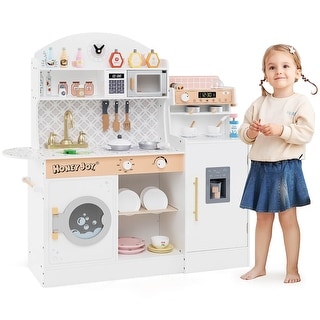 Costway Kids Kitchen Set Wooden Kitchen Playset with Clock, Microwave, - See Details