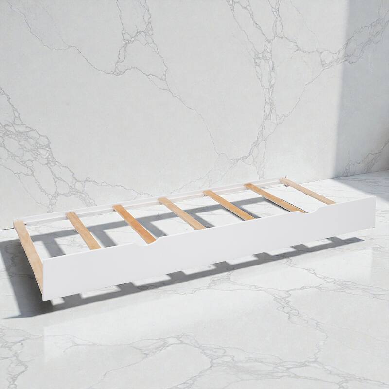 Wooden Platform Bed with Storage Headboard, Drawers, Twin Trundle and Built-In Outlets