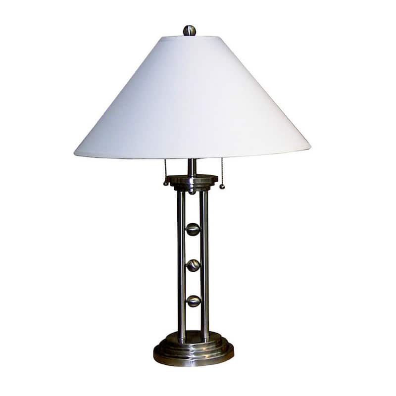 27" Tall Metal "Silver Tone" Table Lamp with Silver finish, White Linen Shade - Multicolor