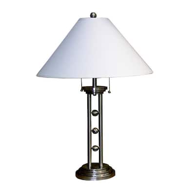 27" Tall Metal "Silver Tone" Table Lamp with Silver finish, White Linen Shade
