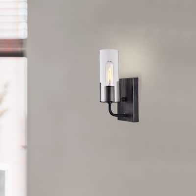 Alfreda Antique Black Wall Sconce with Clear Glass Cylinder